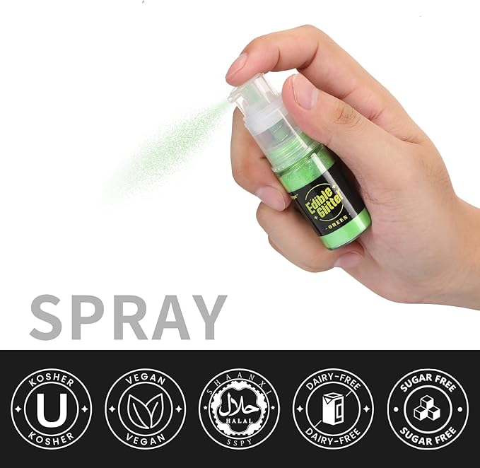 Sujoygar Edible Glitter Spray 2 Colors, Red and Green Edible Glitter for Cocktails, Shimmer Powder Luster Dust Edible for Cake Drink Strawberrie Cupcake Cookies Christmas Baking Decoretion, Vegan(5g/Bottle)