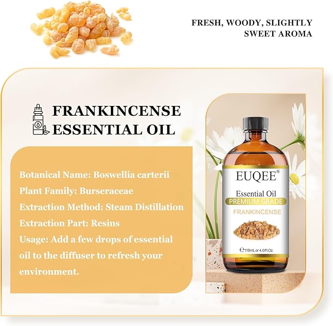 Frankincense Essential Oil 118ml Large Bottle Pure Frankincense Oil with Glass Dropper Great for Aromatherapy, Diffuser, Soap Making - 4 Fl.Oz