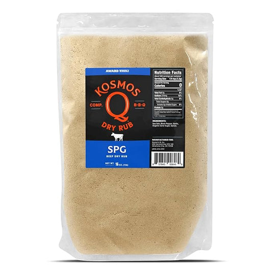 Kosmos Q SPG Seasoning - Savory Blend of Salt Pepper Garlic Seasoning - SPG Rub for Brisket, Steak, Chicken, Prime Rib Rub, Pork, and More - All-Natural Garlic Salt Pepper & Spice Shaker (16 oz)