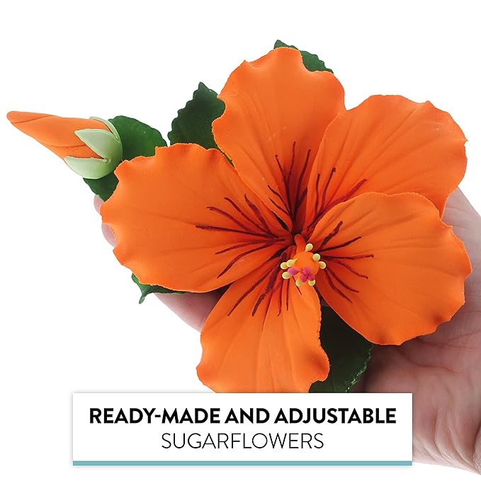 Global Sugar Art Hibiscus Sugar Cake Flowers Spray, Orange Hawaiian Cake Flower Large, 1 Count by Chef Alan Tetreault