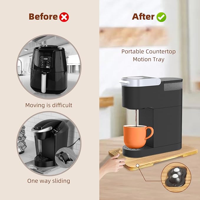 360째 Rolling Tray Bamboo Appliance Slider, Appliance Sliders for Kitchen Appliances Sliding Tray for Coffee Maker Appliances Mat Easily from Under The Cabinet Wood(13.9"횞9.4")