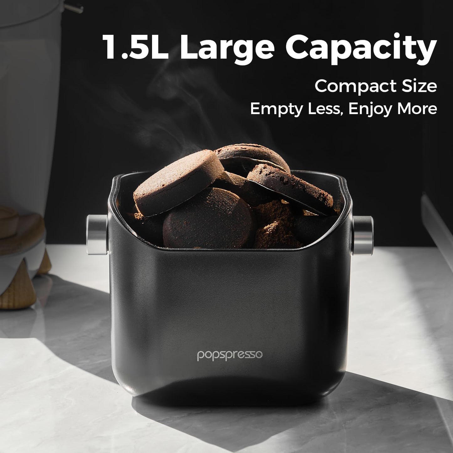 Popspresso Espresso Knock Box for Coffee Grounds, 1.5L Large Capacity Coffee Knock Box with Quiet