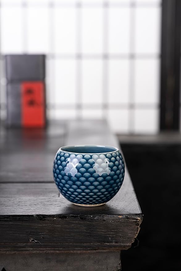 MQjzsh Handmade Chinese Japanese Tea Bowls, Tea Cup Set, 4 Pack, 110ml / 3.7oz for Office, Home, Gifts (Lg,Lb,Lp,B)