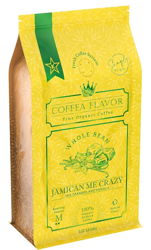 Jamaican Me Crazy Whole Bean Coffee ??100% Arabica, Single Origin, Medium Roast, Naturally Sweetened, Caramel and Vanilla Flavored ??Perfect for Cold Brew ??by Coffea Flavor