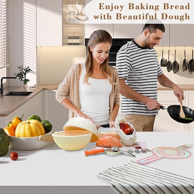 Banneton Bread Proofing Basket: Sourdough Bread Baking Supplies - Making Tools for Rising and Baking(Round Set)