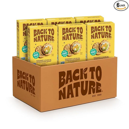 Back to Nature - Stoneground Wheat Crackers - Rosemary & Olive Oil - Real Ingredients like Whole Grain Wheat, Flax Seed and Sea Salt - Dairy Free & Non-GMO - 5 ounce (Pack of 6)