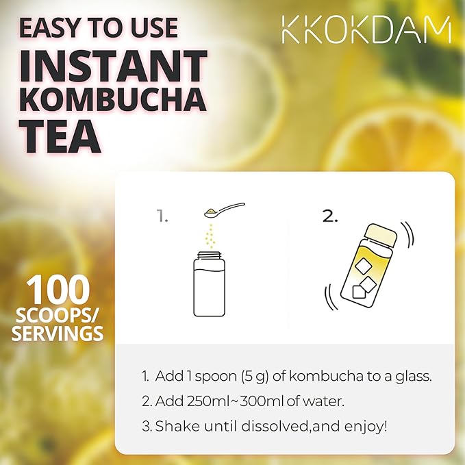 KKOKDAM Kombucha Tea - Lemon & Chrysanthemum Korean Tea - Kombucha Drinks Probiotic Support, Low Calorie, Sugar Free Kombucha Pack - 500g Bulk Pouch