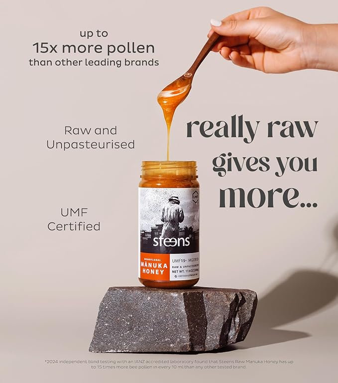 Steens Manuka Honey - MGO 515+ - Pure & Raw 100% Certified UMF 15+ Manuka Honey - Bottled and Sealed in New Zealand 17.6 oz