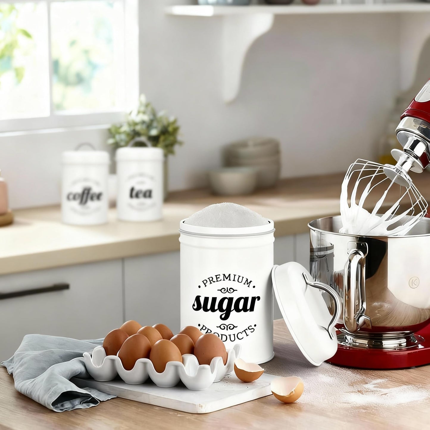 Dxlac 3 Piece Food Jars Canisters Sets, Airtight Coffee Container, Tea Organizer, And Sugar