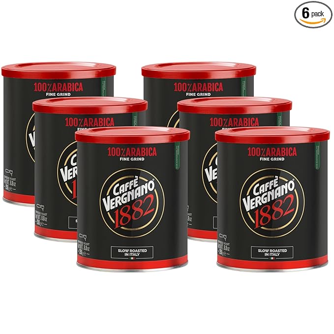 Caffì±?Vergnano Italian Finely Ground 100% Arabica Espresso Coffee, 6 Pack ??Intensity 6, Delicate & Subtly Fruity Blend, Slow Roasted with Notes of Milk Chocolate, Caramel & Nuts, 8.82 oz Tin