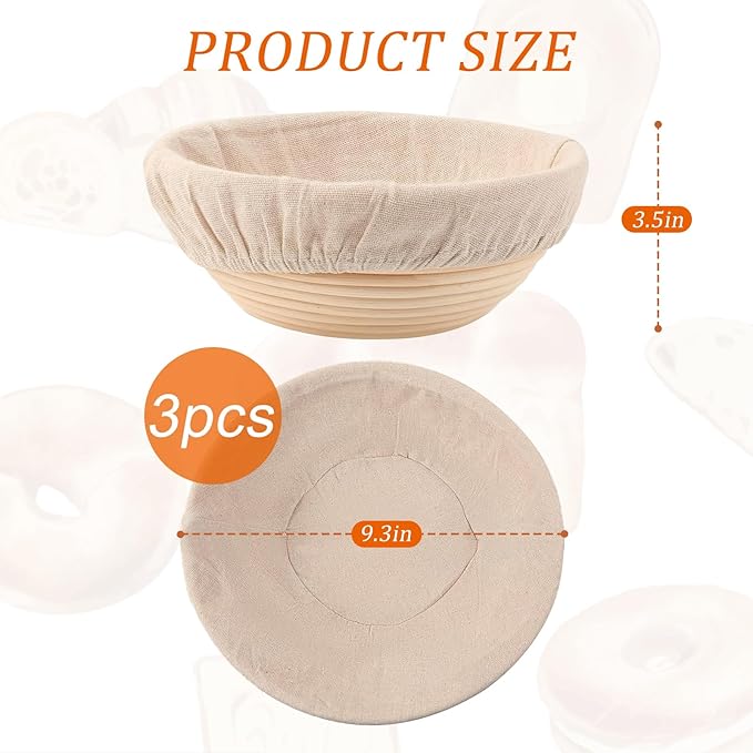 9 inch Round Banneton Bread Proofing Basket Sourdough Bread Baking Supplies Set of 3 Sourdough Starter Kit Baking Gifts