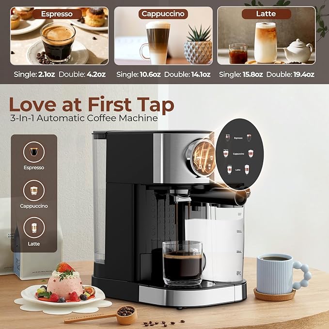20 Bar Compact Espresso Machine with Steam Milk Frother竊똏rofessional Espresso Maker for Home and Officeç«?350W Touchscreen Cappuccino ç«?Latte Machineç«?7oz Detachable Water Tank竊똁lack