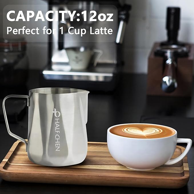 Milk Frothing Pitcher,350ml/600ml Milk Frother Cup Stainless Steel Kettle (12oz/20oz) Coffee Bar Cappuccino Espresso Machine Accessories Barista Tools (12oz)