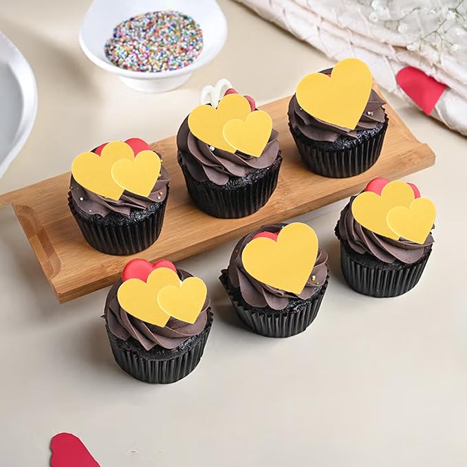 60 Pack Edible Heart Cake Topper Love Heart Cupcake Picks Water Paper Valentine's Day Theme Cake Decorations for Wedding Engagement Bridal Shower Birthday Party Supplies Yellow