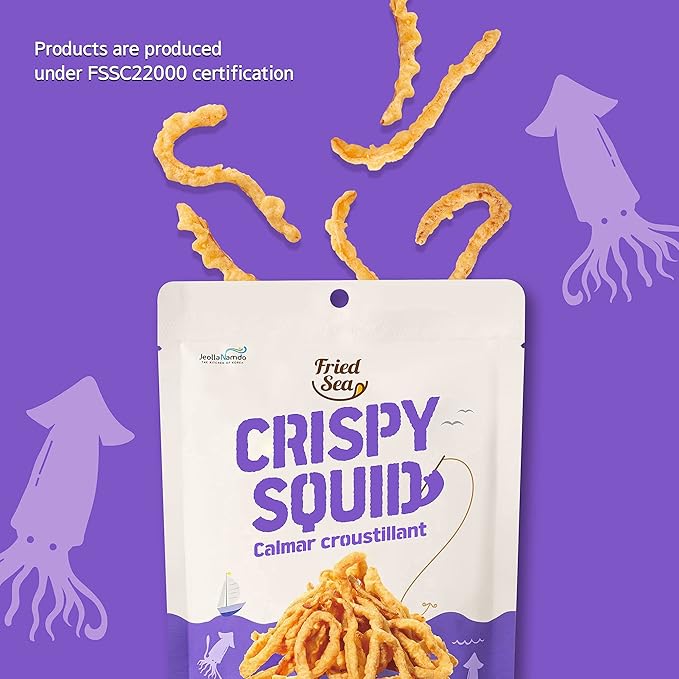 Calamari Chips Made with Real Squid [ 3 PACK ] Crunch + Crispy Healthy Snacks, Low Calorie Finger Food, Asian Snack ON THE GO by [FRIED SEA] <180 calories> Made in Korea