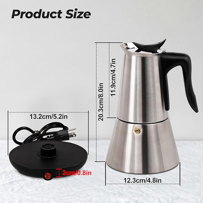 Electric Stainless Steel Moka Pot 6 Cup 300ml Mocha Pot Espresso Maker with Detachable Base Ideal Coffee Maker for Home Italian and Cuban Cafì±?Coffee maker Espresso maker Coffee Pot