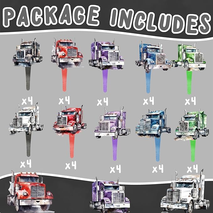 40 Semi Truck Party Decorations - Cupcake Toppers for Semi Truck Birthday, Trucking Baby Shower and Cake Decor