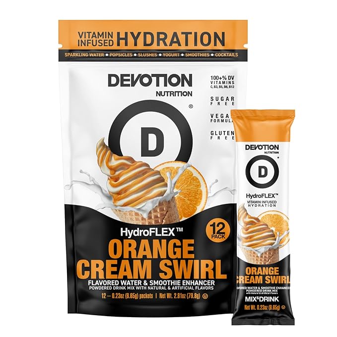 Devotion Nutrition HydroFLEX Water Flavoring Packets ??Sugar-Free Hydration with Vitamins & Electrolytes ??Dye-Free, Gluten-Free (Orange Cream Swirl) 12-Pack Drink Mix