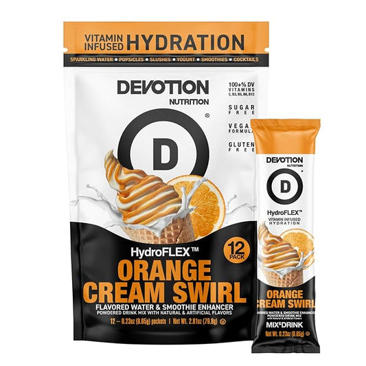 Devotion Nutrition HydroFLEX Water Flavoring Packets ??Sugar-Free Hydration with Vitamins & Electrolytes ??Dye-Free, Gluten-Free (Orange Cream Swirl) 12-Pack Drink Mix