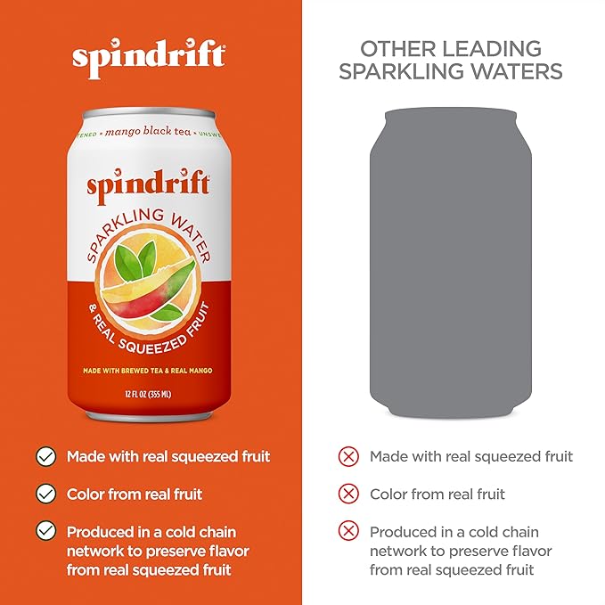 Spindrift Mango Black Tea Can 12 Ounce (Pack of 24)