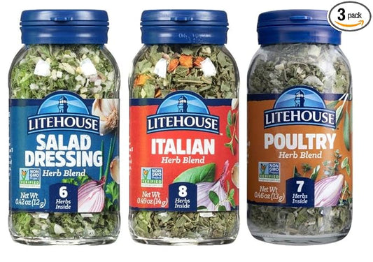 Litehouse Freeze-Dried Flavors Variety Herb Blend Pack, (Italian, Poultry, Salad Dressing Herb Blend,) - Organic Spice, Non-GMO, Gluten-Free - 3-Pack