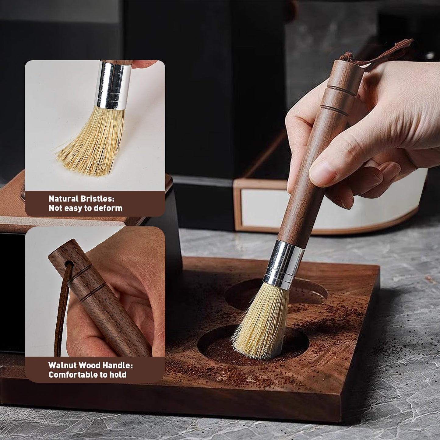 Coffee Grinder Cleaning Brush Set, Espresso Machine Brush Cleaner Tool with Walnut Wood Handle and
