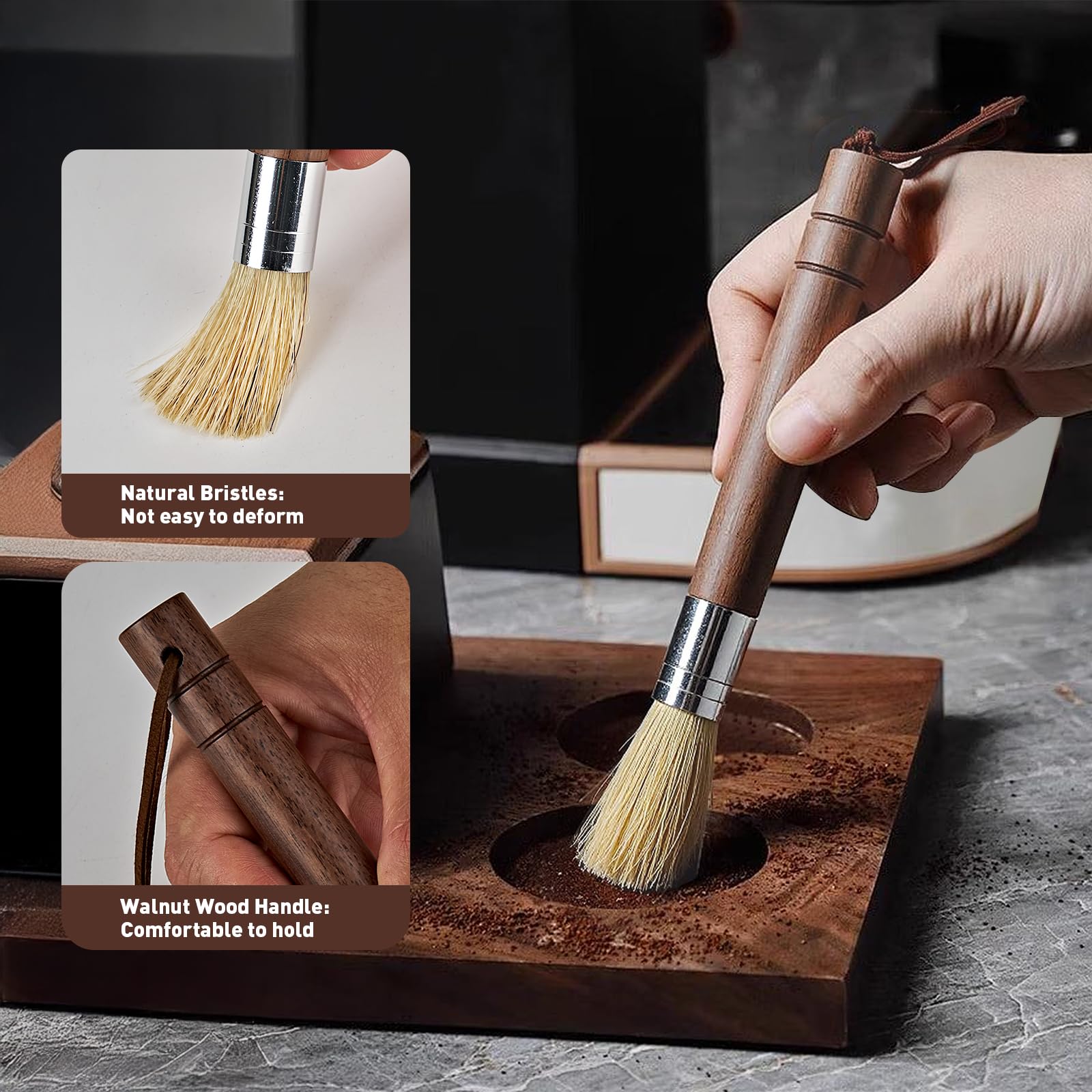 Coffee Grinder Cleaning Brush Set, Espresso Machine Brush Cleaner Tool with Walnut Wood Handle and