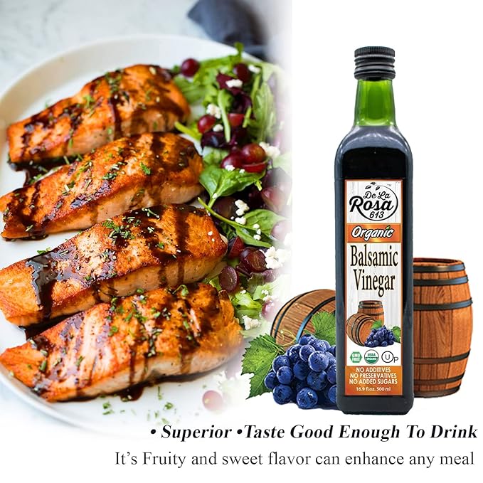 De La Rosa Organic Balsamic Vinegar & Organic Extra Virgin Olive Oil, 100% Pure, Vegan, Kosher, Non-GMO & Gluten Free, Great for Salad Dressings, Marinades & More 16.9 Oz (Pack of 2)