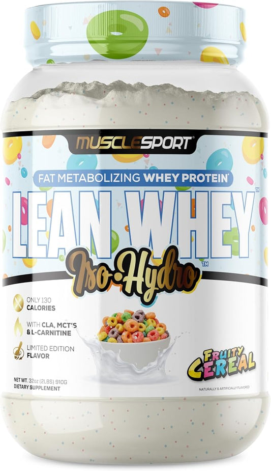 Musclesport Lean Whey Revolution??Protein Powder - Whey Protein Isolate - Low Calorie, Low Carb, Low Fat, Incredible Flavors - 25g Protein per Scoop (2lb, Fruity Cereal)