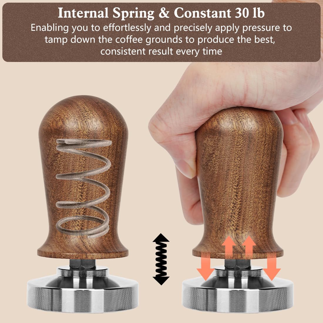 Y-Step 51mm Espresso Tamper Set, 30 lb Consistent Pressure Calibrated Coffee Tamper with Spring