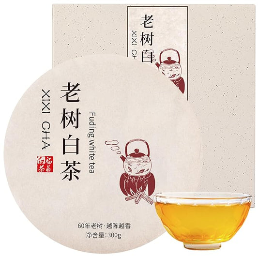 XIXICHA Aged White Tea Cake Chinese White Tea Fuding 2016 Old white tea Cake Laoshu 300g/10.6oz Premium Beautiful Gift Packaging 白茶 2016年老树白茶 福鼎老白茶饼