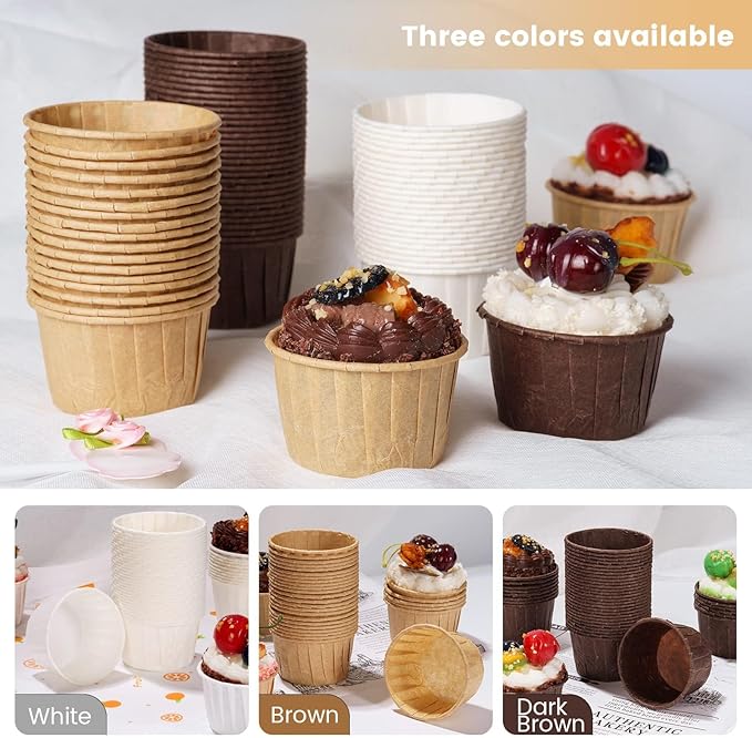 Nax Caki Brown Cupcake Liners Standard Size, 30pcs Muffin Baking Wrapping Packaging Cups,Holders Paper, Heavy Duty Greaseproof Wrappers for Wedding,Birthday,Party,Baby Showers,Gift,With 3 Decorations