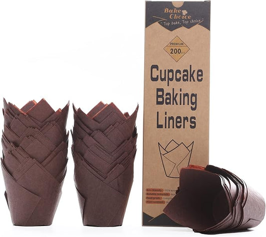 Nordic Paper 200pcs Brown Tulip Cupcake Liners for Baking Cups, Standard Size, EU Parchment paper Tulip Muffin Liners, Cupcake Wrapper, Christmas