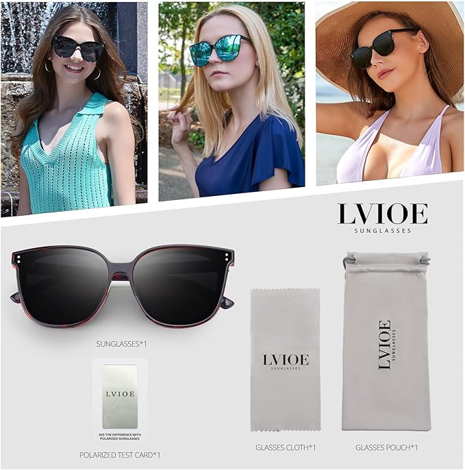 LVIOE Oversized Polarized Sunglasses for Women Trendy Large Cat Eye UV Protection Shade LS1627s