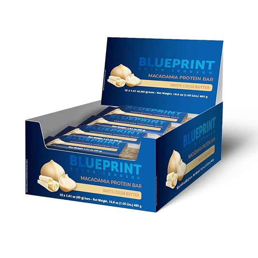 Blueprint by Bryan Johnson Macadamia Nut Protein Bars ??9G Plant Protein ??Vegan, Low Carb, Low Sugar, Keto-Friendly Snacks - Non-GMO, Raw Nut Bar, Natural Ingredients (White Cocoa - 12 Pack)