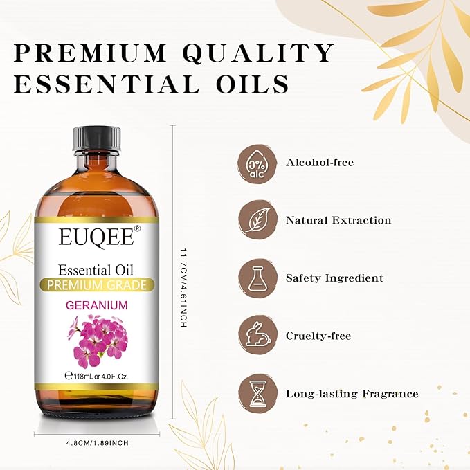 Geranium Essential Oil 118 ml Pure Geranium Oil with Dropper for Diffusers, DIY, Skin Care, Massage, Aromatherapy (4 fl oz)