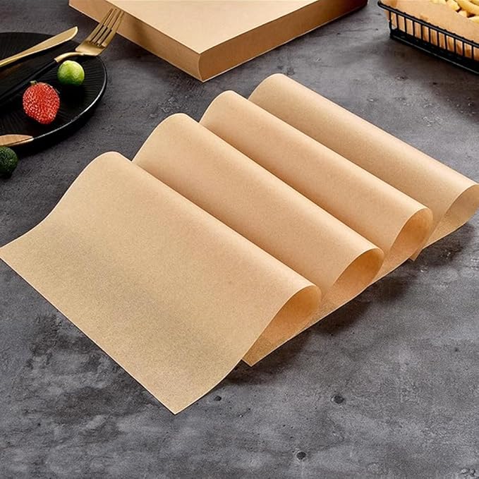 100pcs Parchment Paper Sheets Pre-Cut Baking Parchment,Non-Stick Kitchens Cookie Baking Paper,for Oven Grilling Air Fryer Steaming Bread Cake Cookie Meat Pizza (8x8 Inch, Brown)
