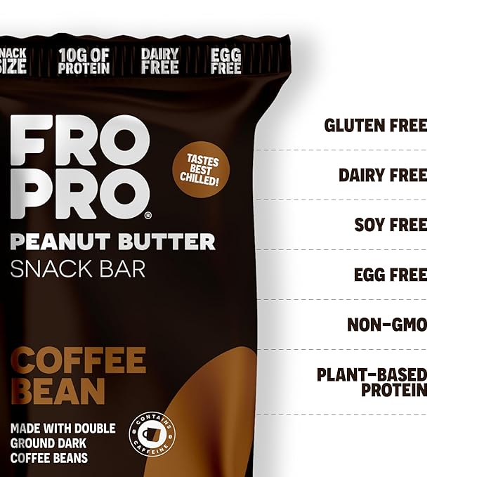 FROPRO Plant Protein Snack Bars - Plant Based Protein Bars, All-Natural, Gluten, Dairy, & Soy Free, High Protein Bars with Low Calories | Coffee, 12 Pack