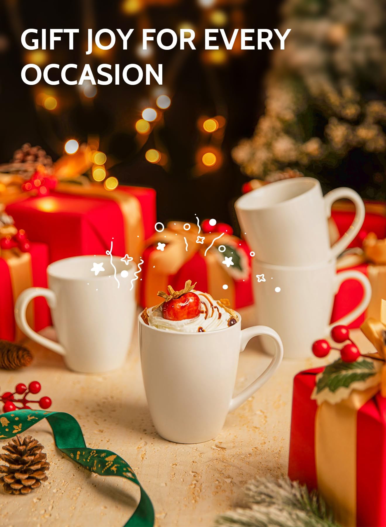 Sweese Porcelain Coffee Mugs - 16 Ounce - Set of 6, Cups for Latte, Hot Tea, Cappuccino, Mocha