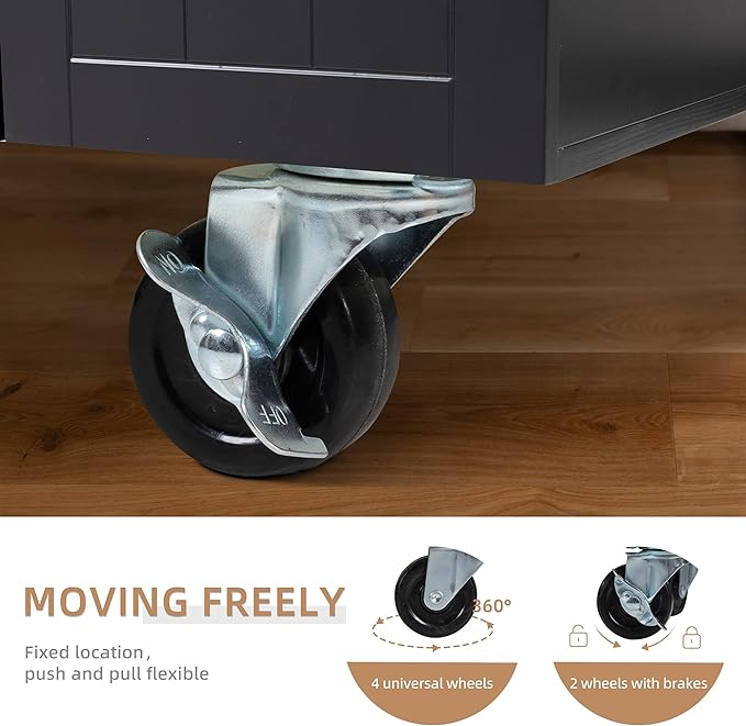 Shintenchi Kitchen Island Cart with Storage,Rolling Kitchen Island Side Table on Wheels with Worktop,Single Door Storage Cabinet and Drawer for Kitchen,Dinning Room, Black