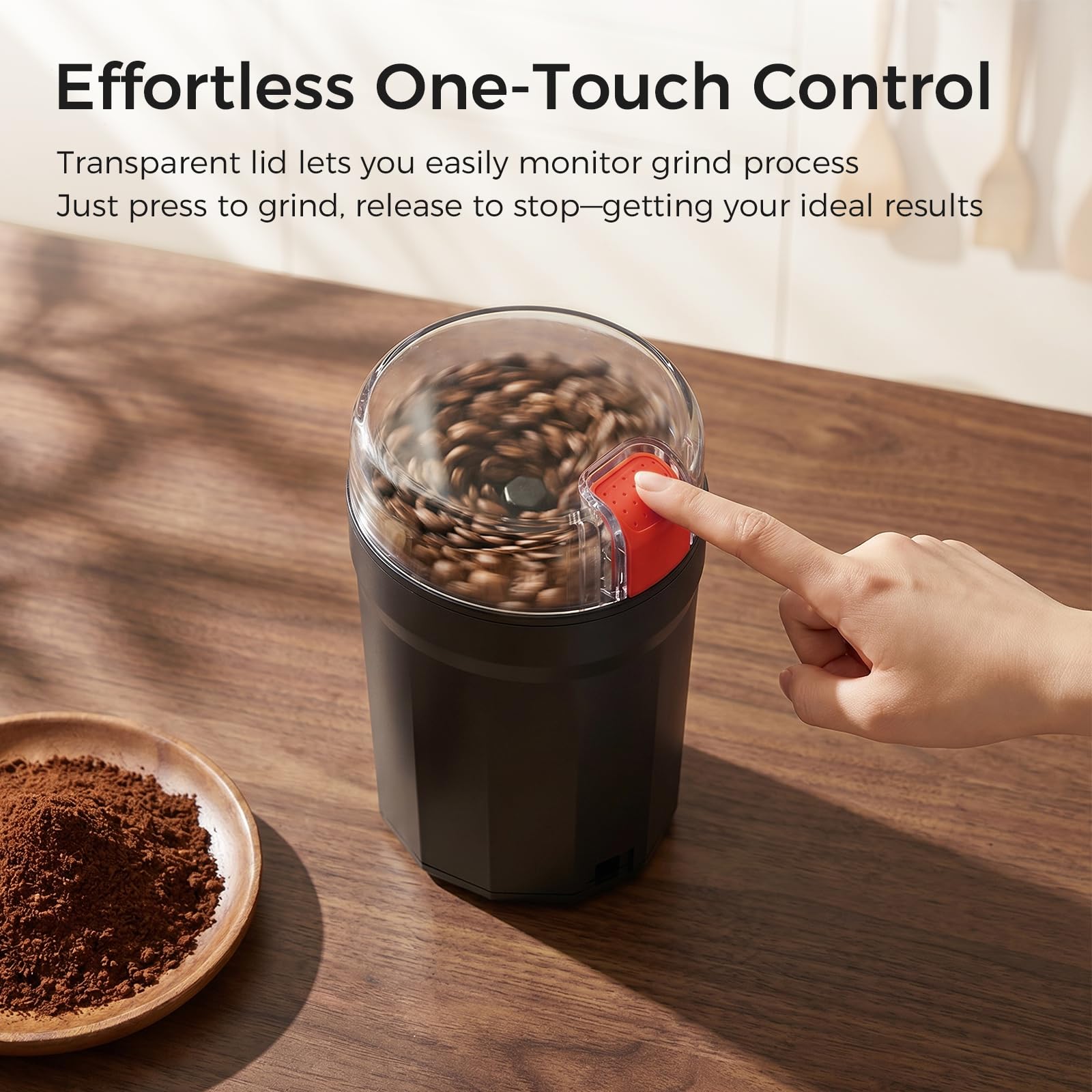 Aromvel Electric Coffee Grinder, 2-in-1 Cleaning Brush & Scoop, Safety Lid