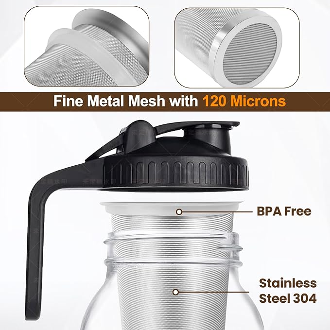 2 PCS Cold Brew Coffee Filter, 304 Stainless Steel Food Grade, Coffee Maker, Tea Maker,Water Filter, Ultra Fine Mesh, Wide Mouth Mason Jar 64oz