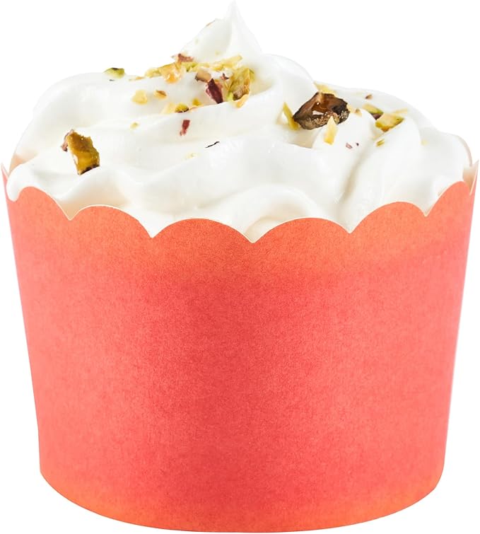 Panificio 10 Ounce Cupcake Wrappers, 200 Scalloped Baking Cups - Oven-Ready, Greaseproof, Red Paper Cupcake Liners, Disposable, For Birthdays, Baby Showers, Or Weddings - Restaurantware