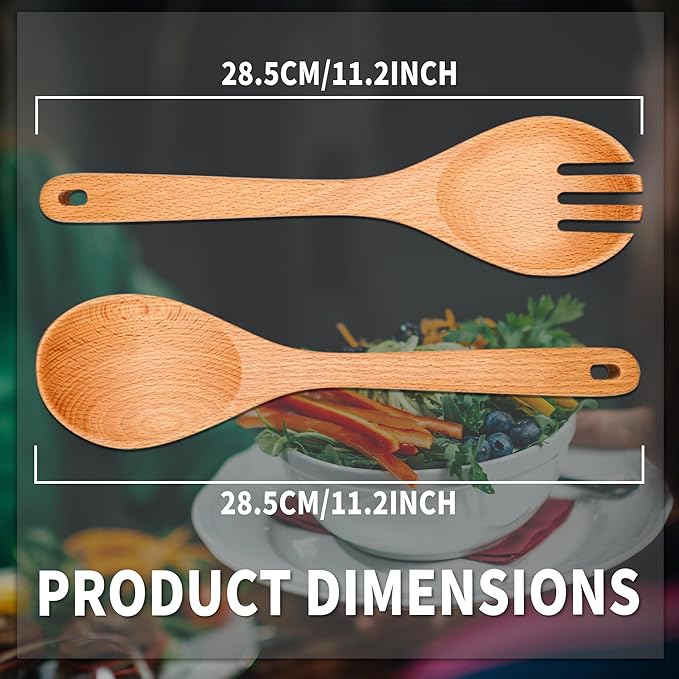 Salad Tongs, Beech Wooden Spoons, Salad Tongs for Serving, 10-inch Serving Utensils Set Salad Servers Set Kitchen Cooking Utensil