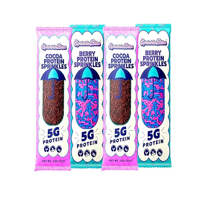 Sprinkle Bites Cacao & Colorful Sprinkles - 10 Pack (5 Each) - Variety Pack - Veggie Protein - Natural Cookie Decorating - Plant Protein Snacks - Cookie Decorating Supplies Sprinkles