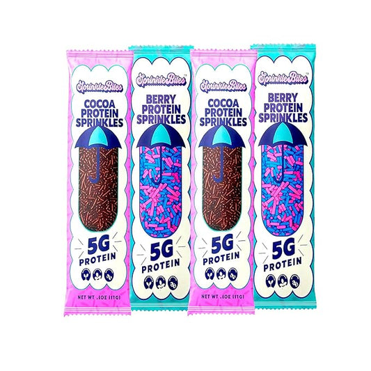 Sprinkle Bites Cacao & Colorful Sprinkles - 10 Pack (5 Each) - Variety Pack - Veggie Protein - Natural Cookie Decorating - Plant Protein Snacks - Cookie Decorating Supplies Sprinkles