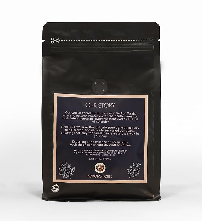 Komodo Koffee Organic Toraja Specialty Coffee sourced from Toraja, Indonesia - Whole bean - Medium Roast 8.8oz (250g)