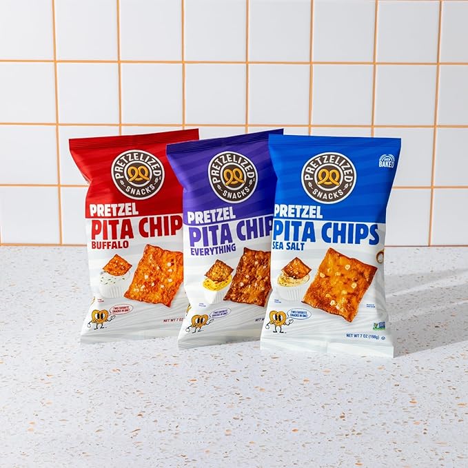 Pretzelized Pretzel Pita 12 Pack Variety - Sea Salt, Everything, Buffalo Pretzelized Snacks Pita Chips MultiPack
