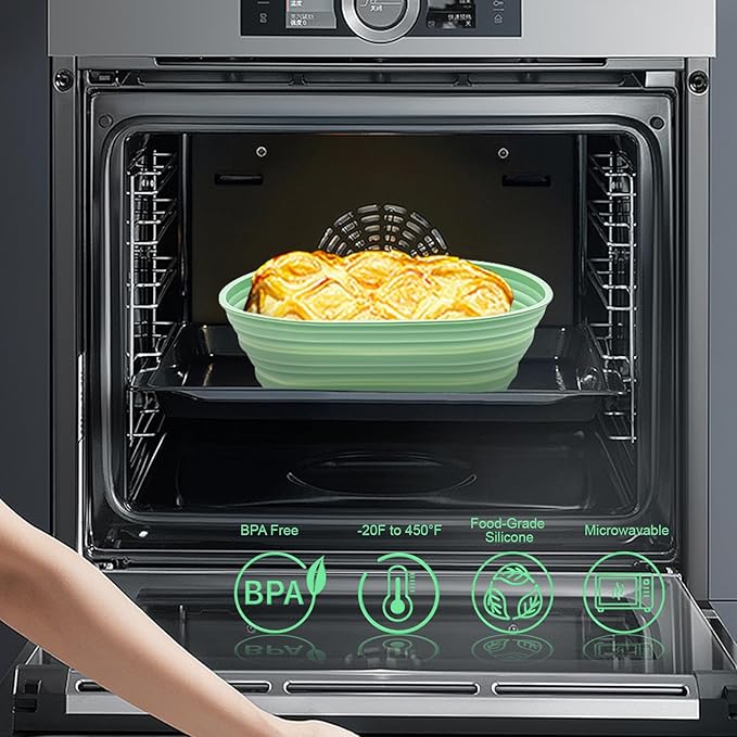 Sourdough Bread Baking Supplies, Silicone Banneton Bread Proofing Basket Set of 2, 9 Inch Round & 10 Inch Oval Foldable Sourdough Proofing Basket, Sourdough Starter Kit, Bread Making Tools (Green)