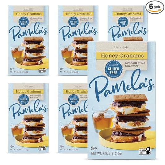 Pamela's Gluten Free Graham Crackers, Honey, Pie Crust, S'mores & Snacks, 7.5 Ounce (Pack of 6)